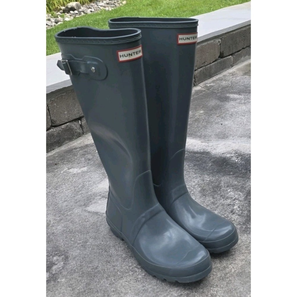 Womens Sz 8 - HUNTER ORIGINAL TALL GLOSS BOOTS Boot Grey Rain Waterproof EUC